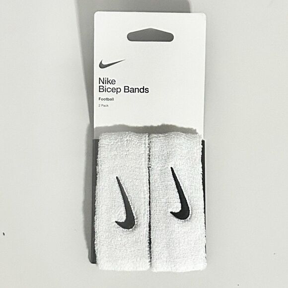 Nike Swoosh White Black Football Bicep Bands 2 Pack - Picture 1 of 2